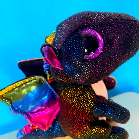 TY BEANIE BOOS NWT 2018 COLLECTIBLE ANORA SPARKLY RAINBOW BLACK WINGED DRAGON 6” - Picture 10 of 14